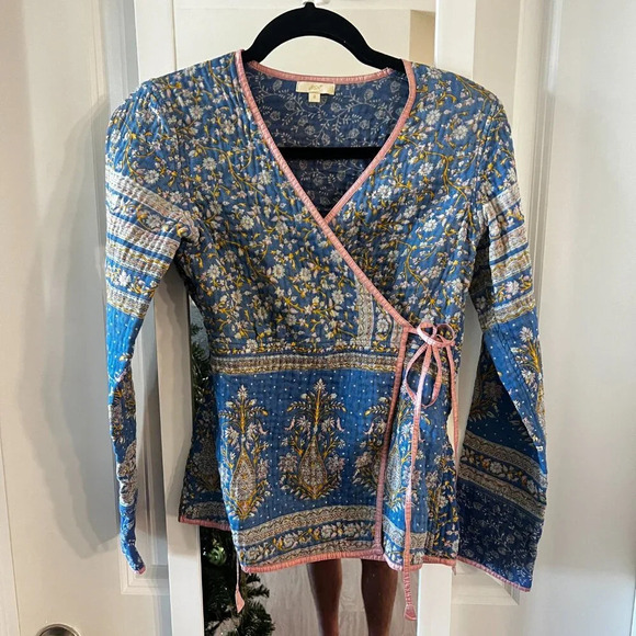 383 Joshi Long Sleeve Wrap Blouse Size 2 Color Blue - Picture 3 of 7